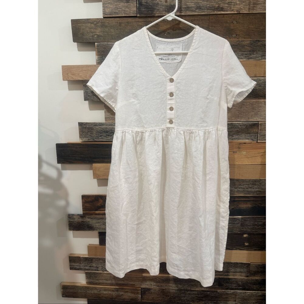 NotPerfectLinen new Symi cream boho lagenlook midi dress size M/L